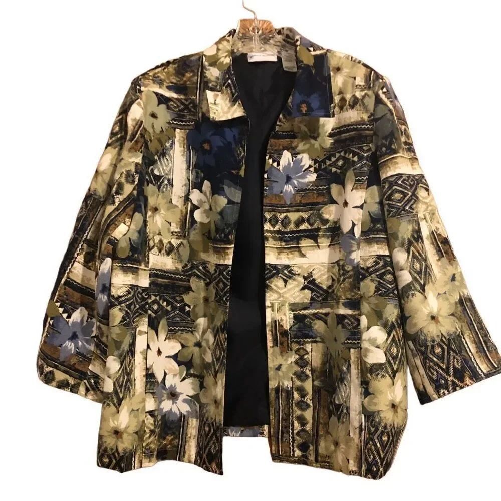 Alfred Dunner Women’s Size 18 Floral Print Lined Blazer Jacket Amsterdam Blue 3/